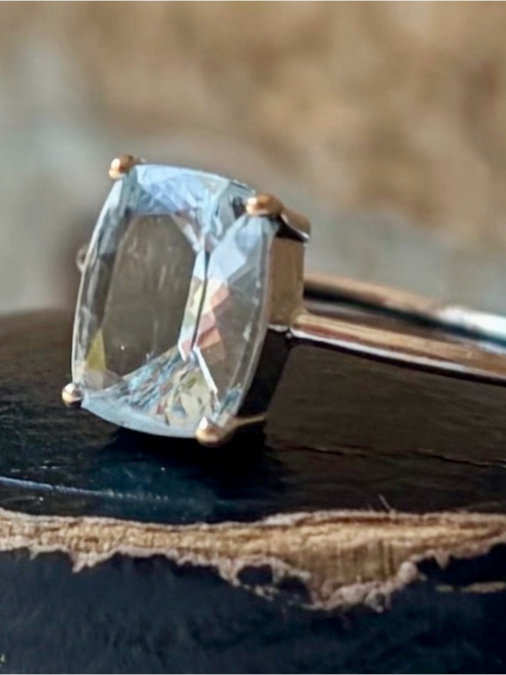 14k Natural Cushion Cut Aquamarine Ring